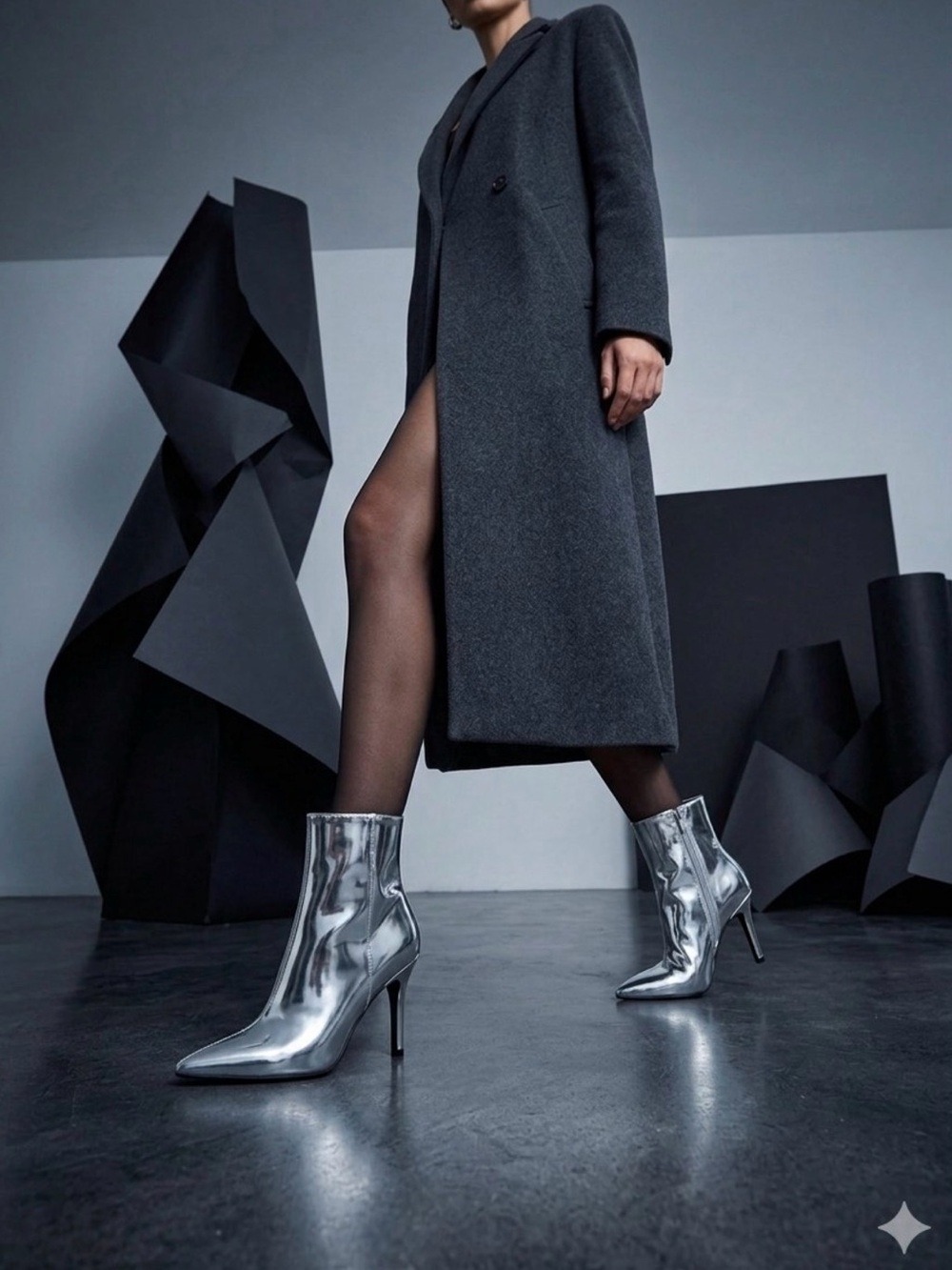 INC Silver Metallic Pointed-Toe Holland Ankle Boots - Size 5